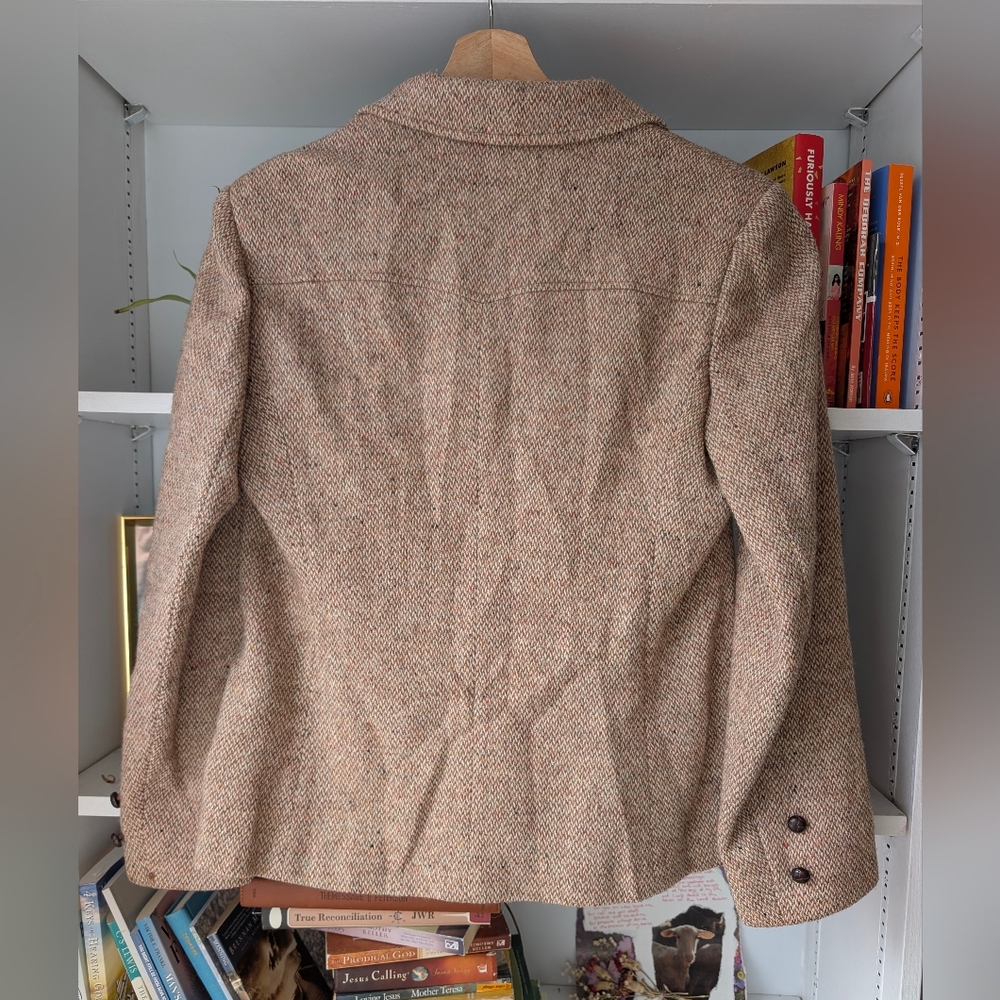 Vintage Women's Wool Blazer Brown Cream Size 12 - 14 Light Academia Preppy Twee - Picture 11 of 11